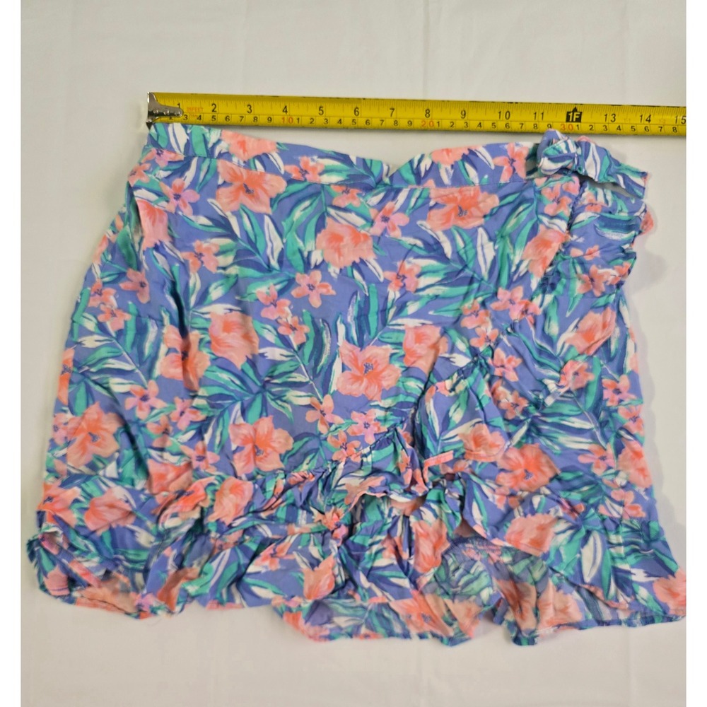 OshKosh B'gosh Girls Blue Floral Ruffle Faux Wrap Skort Size 12 Tropical Print - Picture 8 of 12
